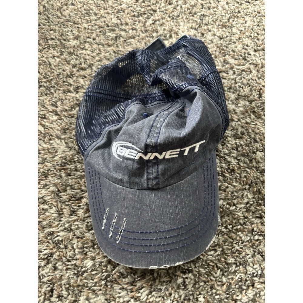 Bennett Trucking Mesh Back Strapback Trucker Hat Blue White Logo‎